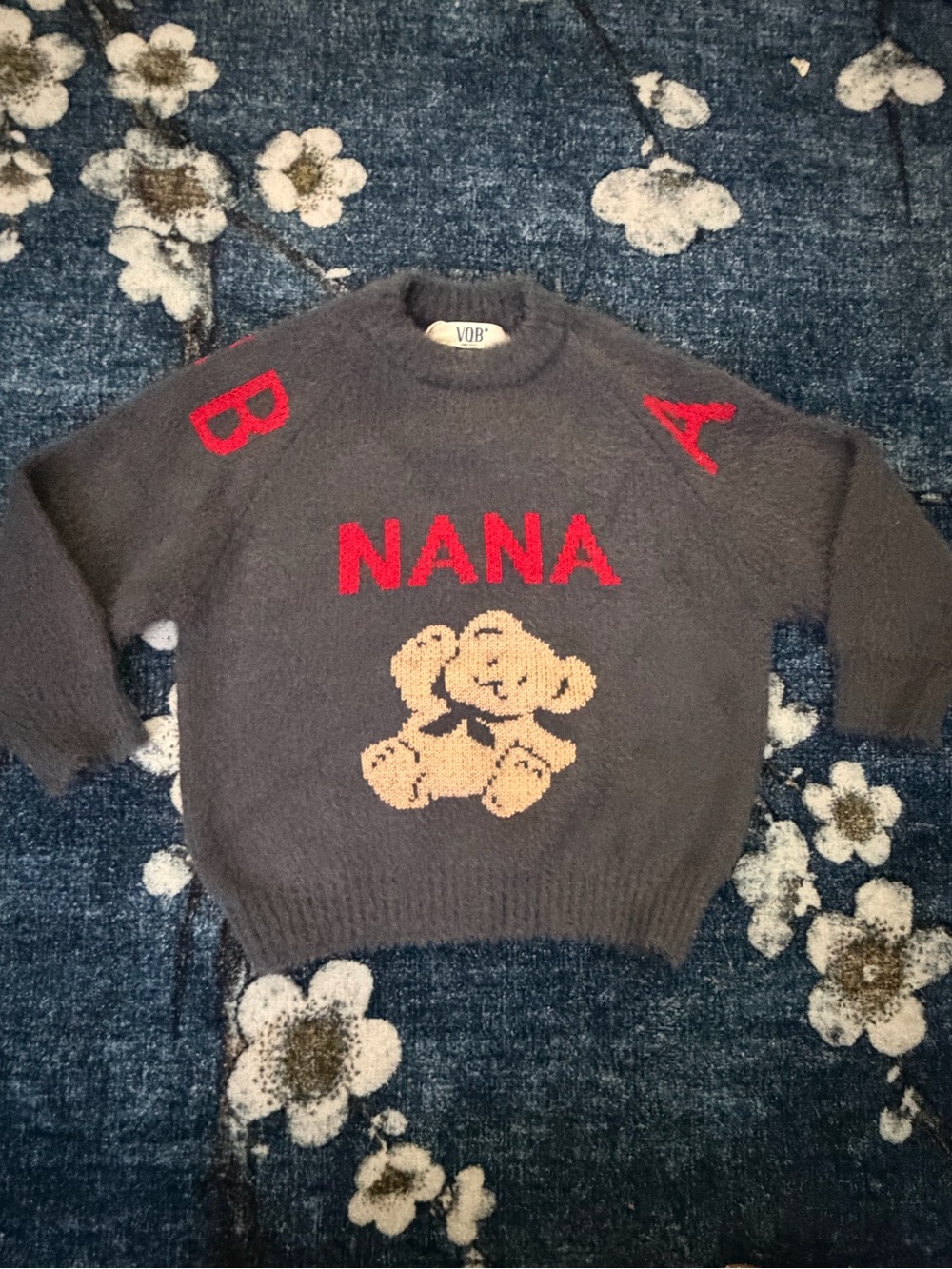 Kids' Gray 'NANA' Teddy Sweater with Red Accents